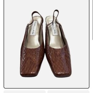 Bellini Snakeskin Embossed Patent Leather Sling Back. Sz 7m EUC